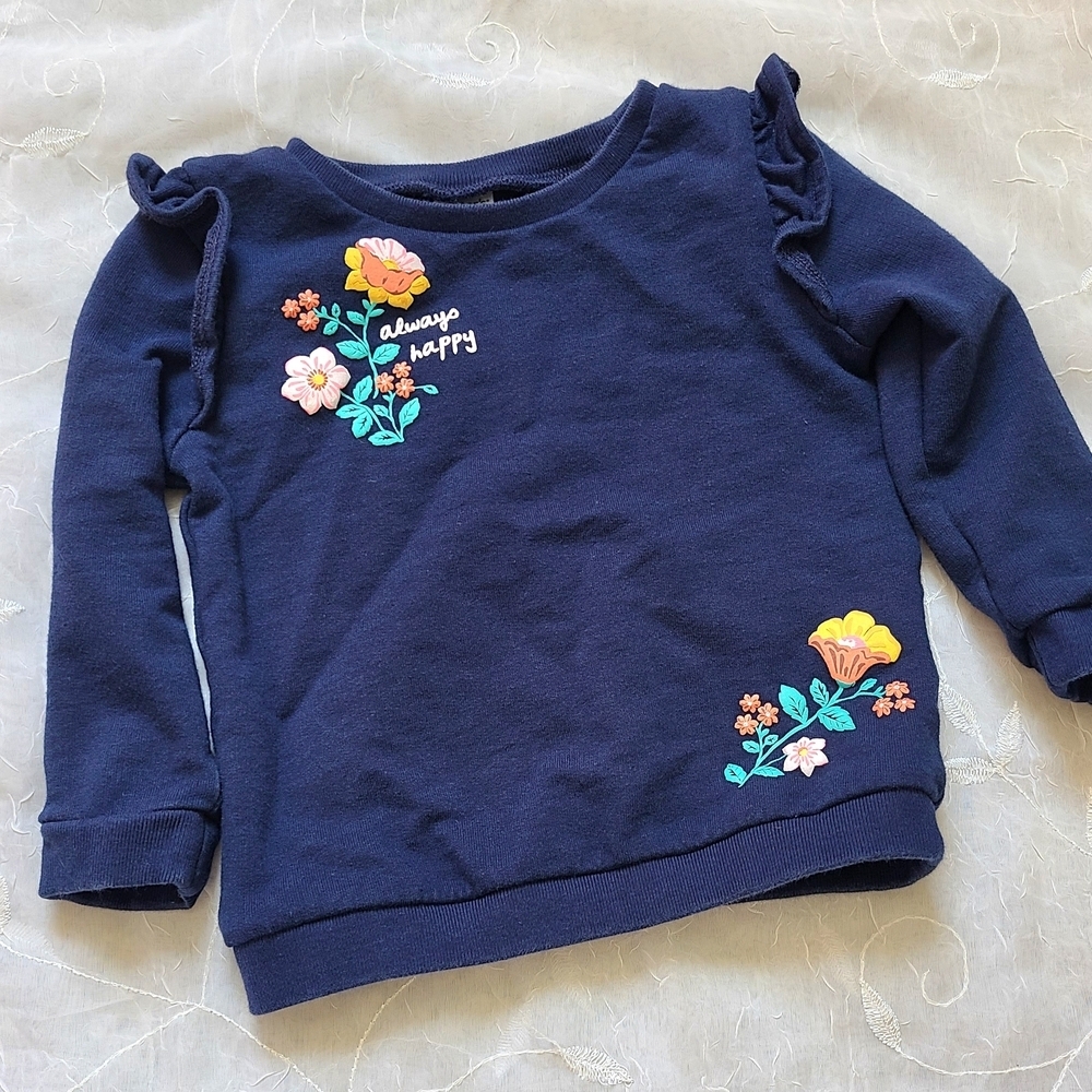 Carter's Blue Sweatshirt with Floral Details and Ruffle Shoulders For 18M Girl